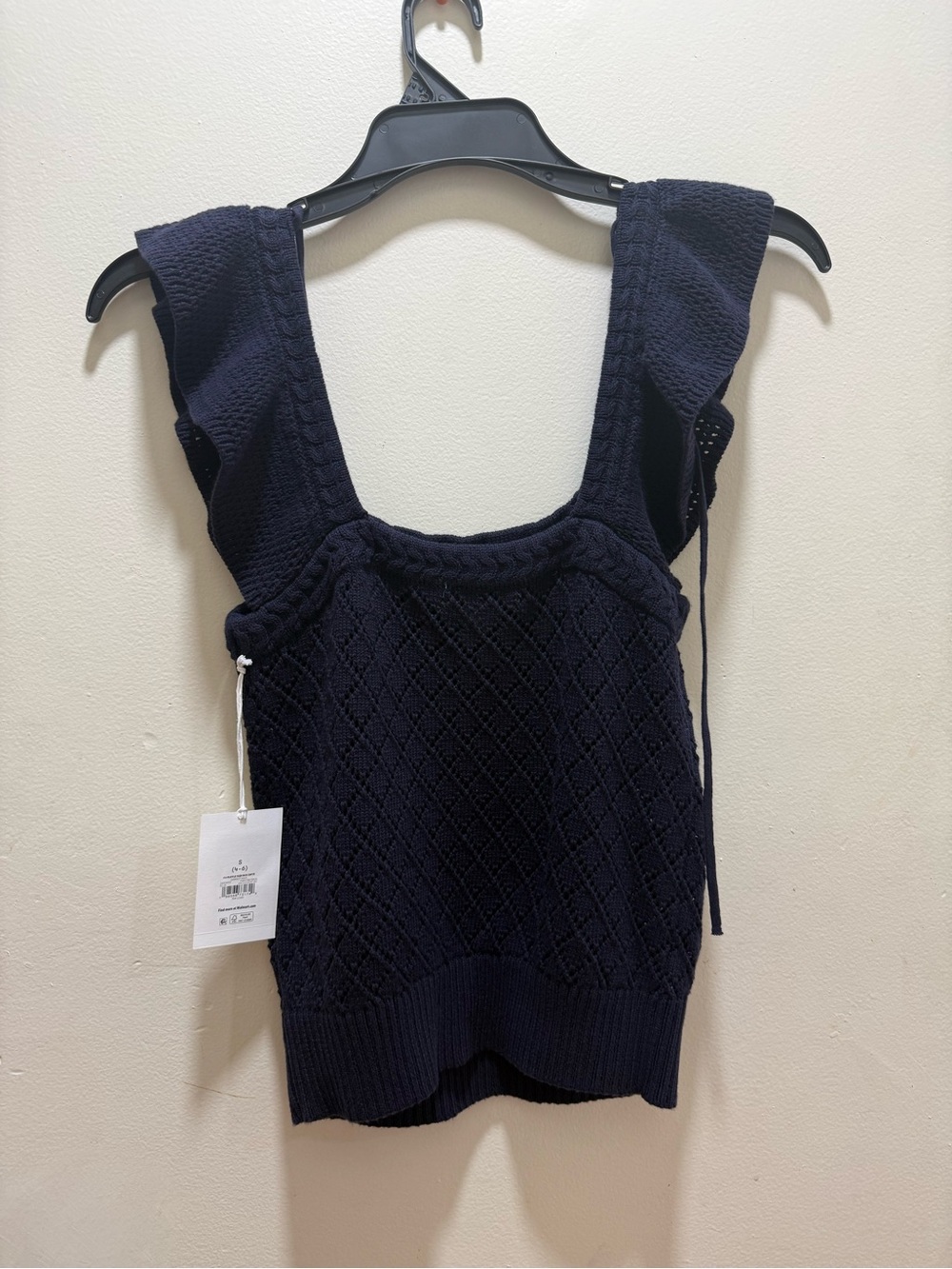 Textured Navy Square-Neck Tank Sweater